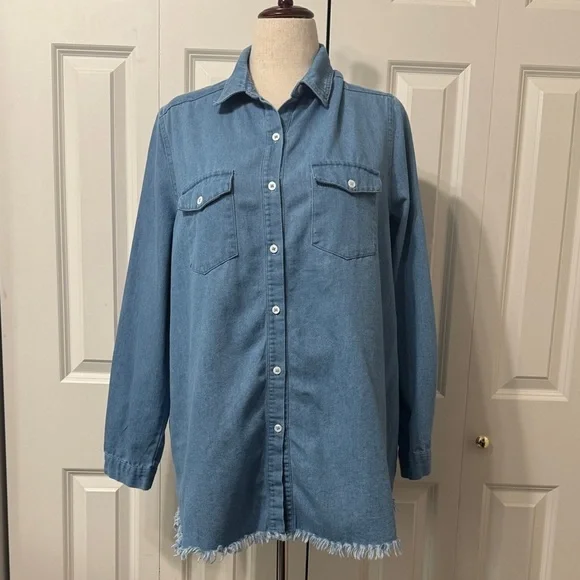 Blue Denim Button-Up Shirt Jacket - Picture 2 of 10